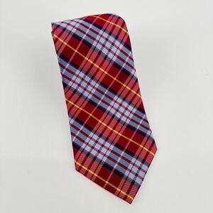Peter Millar Silk Tie Red Blue Plaid‎ Tartan Hand Folded 100% Silk Necktie